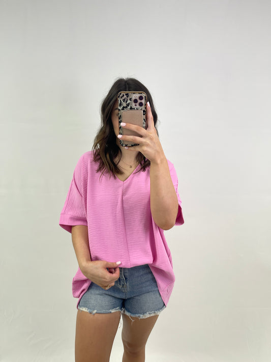 Betty Airflow V-Neck Top - Candy Pink