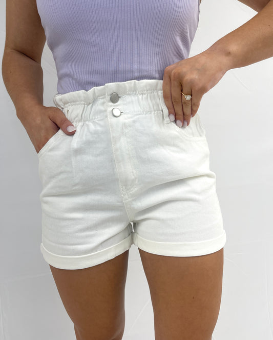 Vacay Please Denim Shorts - White