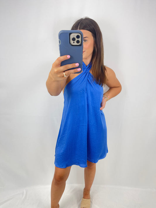 Jasmine Halter Neck Mini Dress - Royal Blue