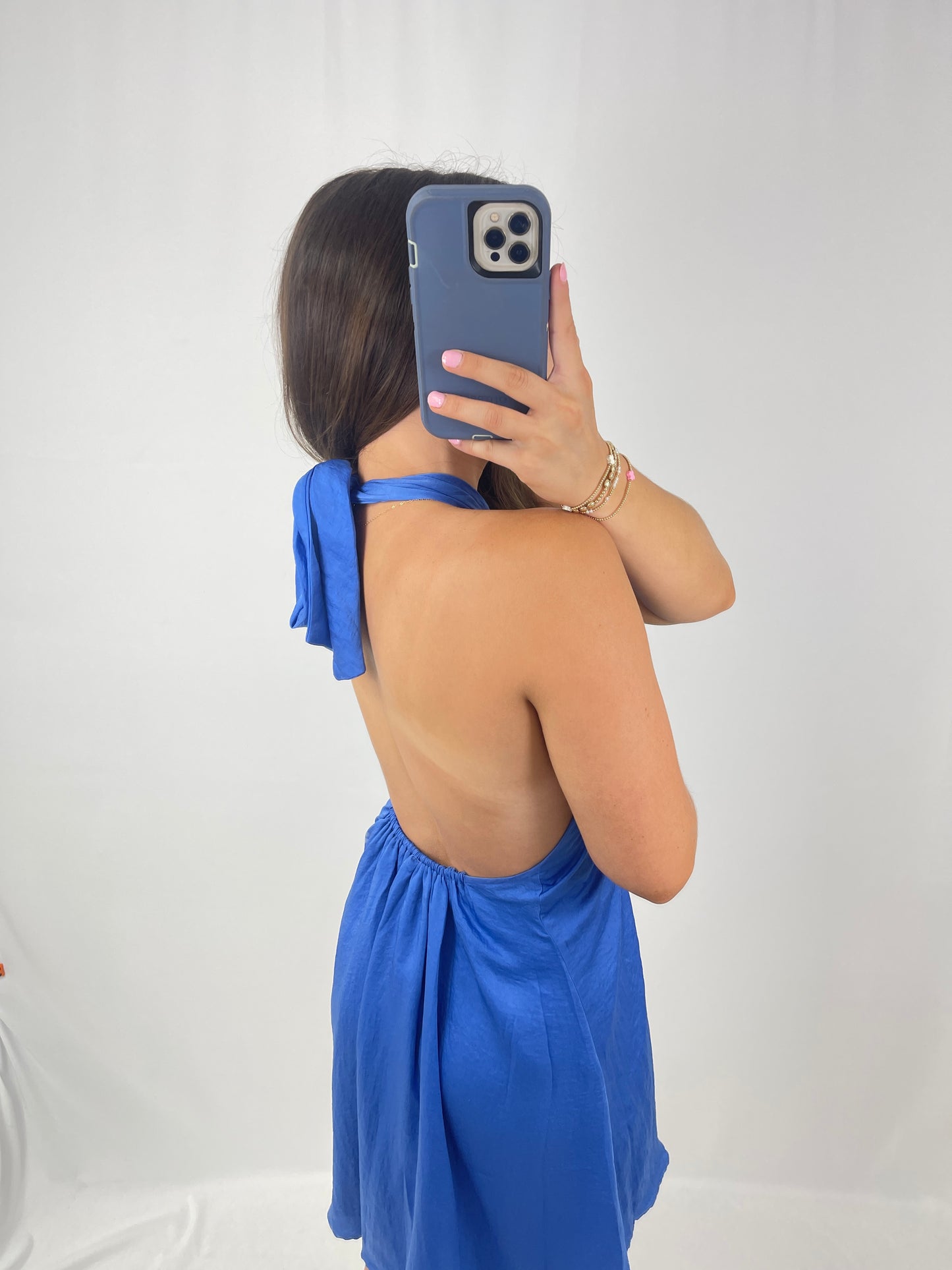 Jasmine Halter Neck Mini Dress - Royal Blue