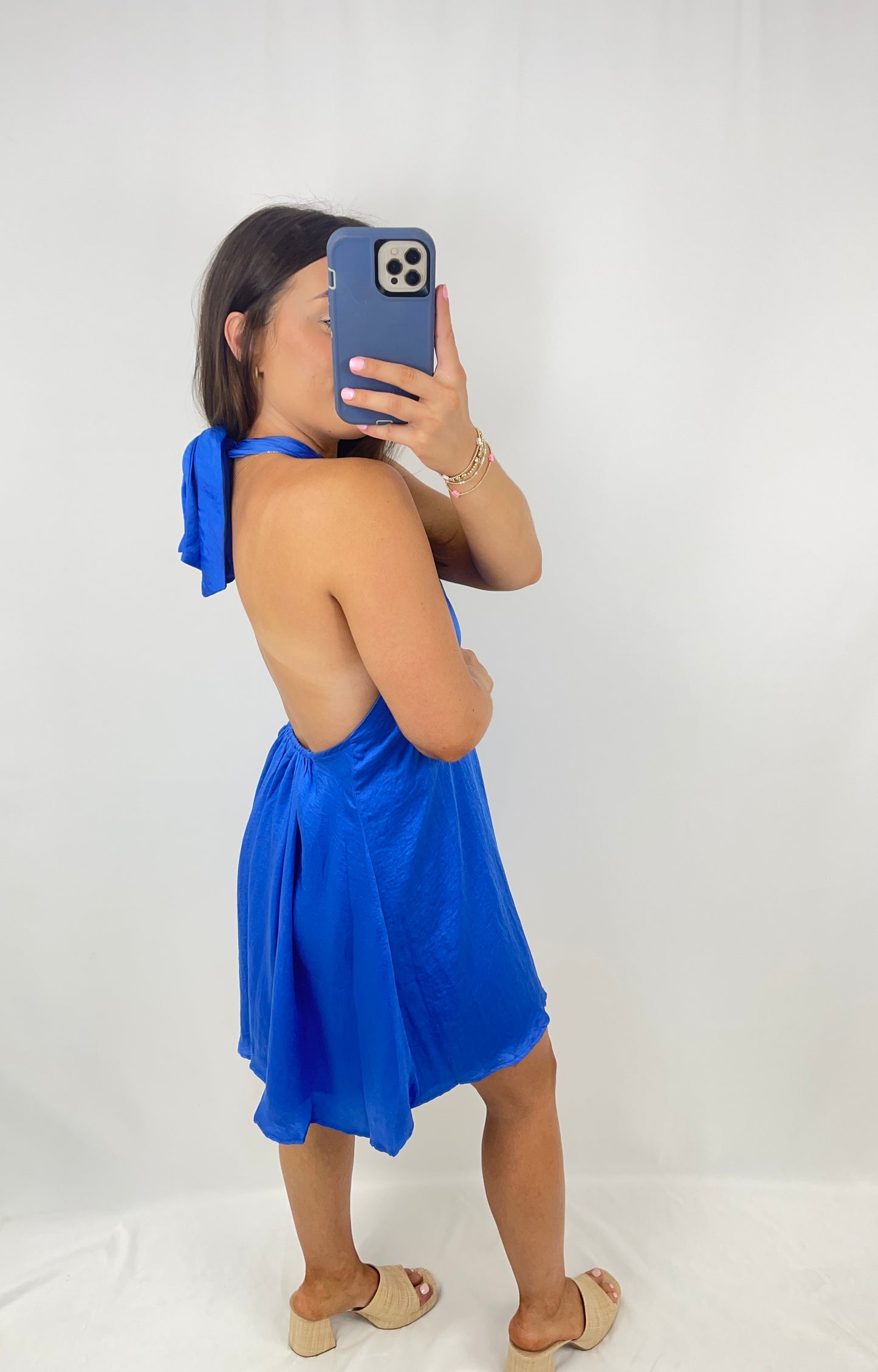 Jasmine Halter Neck Mini Dress - Royal Blue