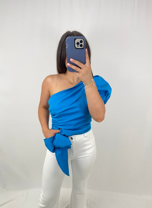 Audrey One Shoulder Blouse - Blue