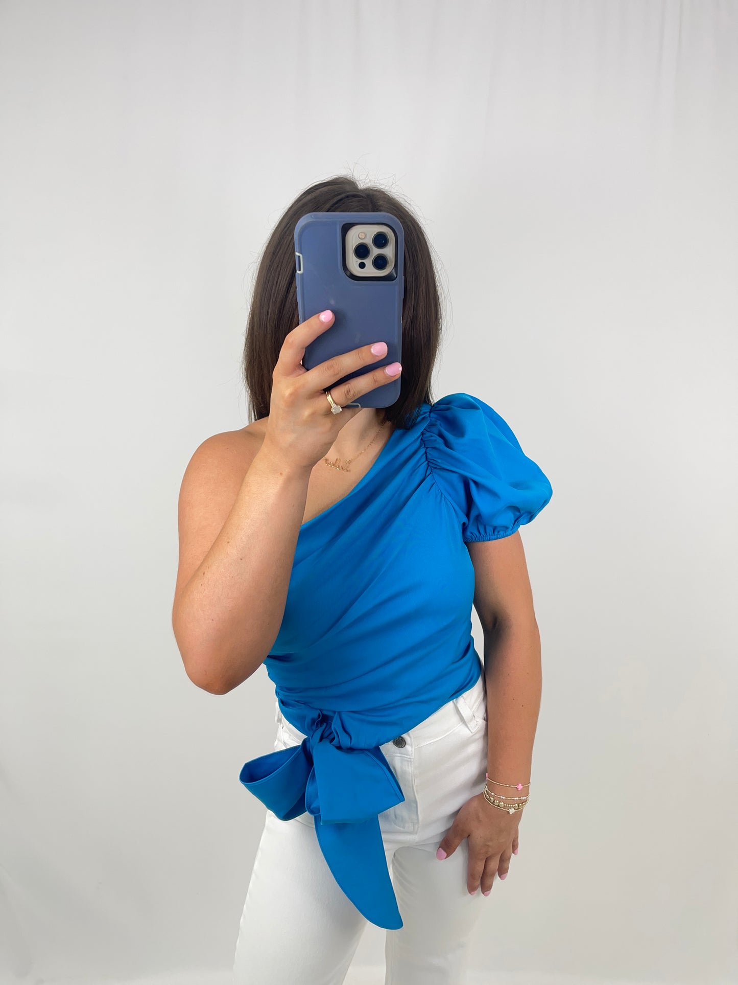 Audrey One Shoulder Blouse - Blue